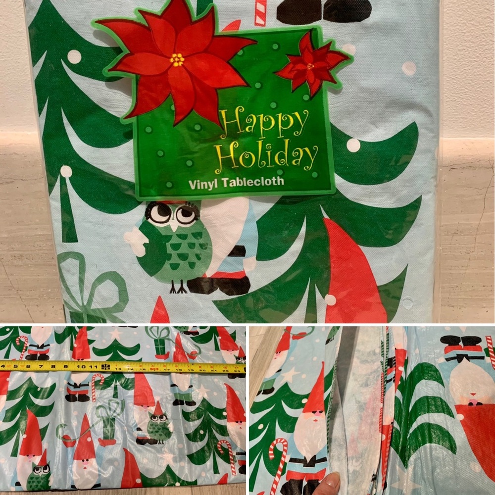 Happy Holiday  Christmas Owl Gnome Tablecloth